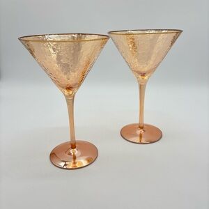 New Set of 2 Anthropologie Zaza Martini Glasses Honey Luster Marigold Iridescent